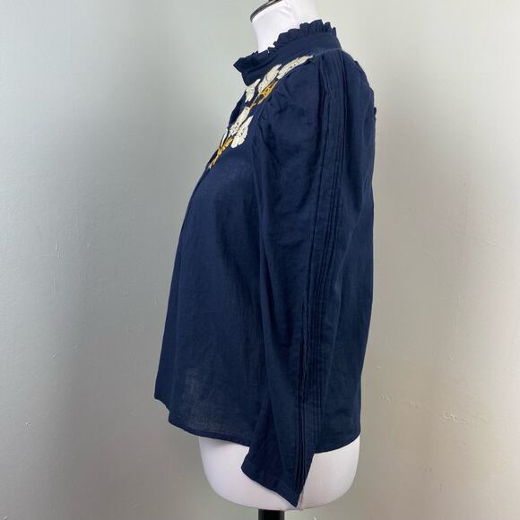 St. Roche Navy Embroidered Poppy Top Small - Picture 6 of 8